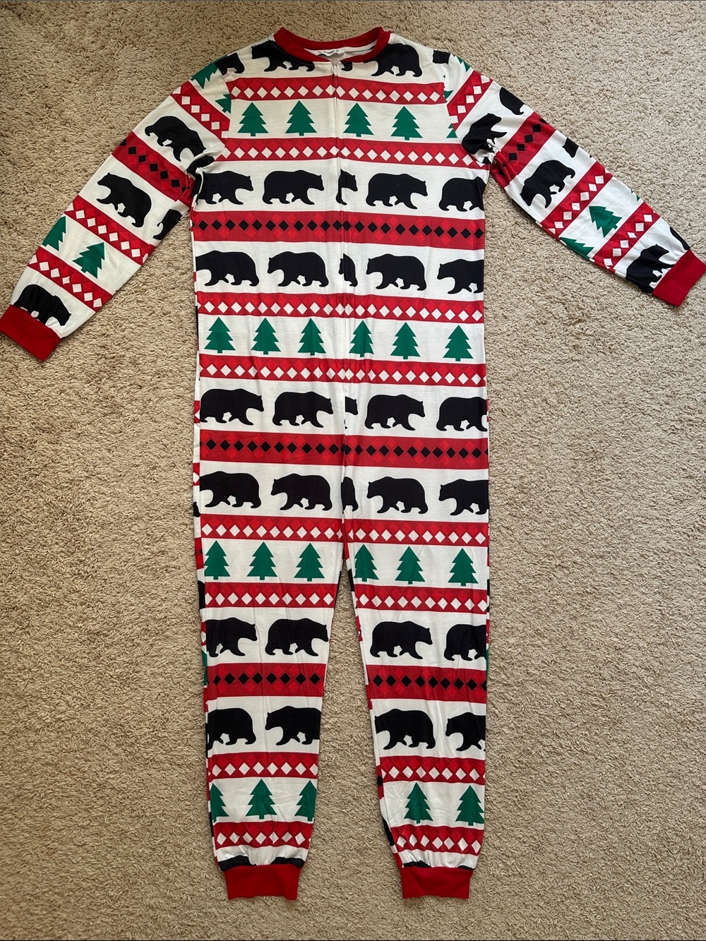 PatPat Red, White, Green Holiday Zip Front Pajama Romper